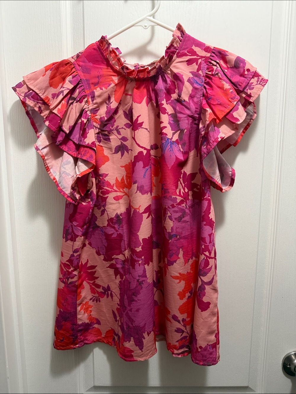 Floral Ruffle Sleeve Top - Pink & Fuchsia